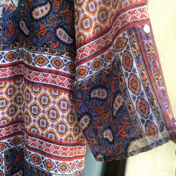 Anthropolog Fig and flower multicolor Women’s  semi Sheer tunic Sz L - Picture 2 of 10